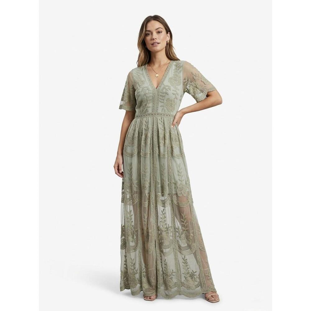 Altar'd State Women’s Sz S Marionette Maxi Dress Short Sleeve Floral Embroidered